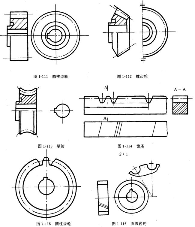 鏈輪的畫法、齒輪、蝸輪、蝸杆齧合畫法