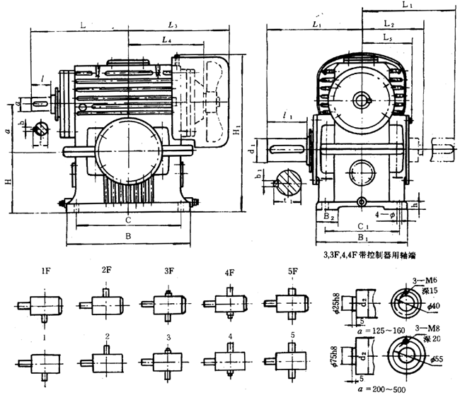 蝸輪減速器外形、安裝尺寸