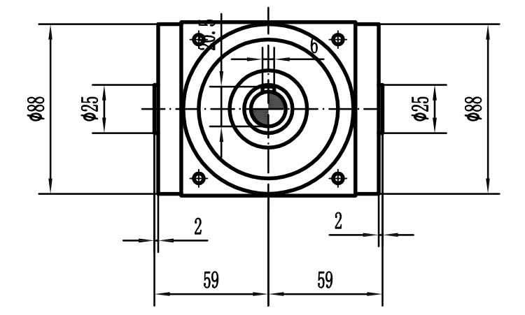 HDA09系列換向器：HDA09-2：1-E外形安裝尺寸圖1