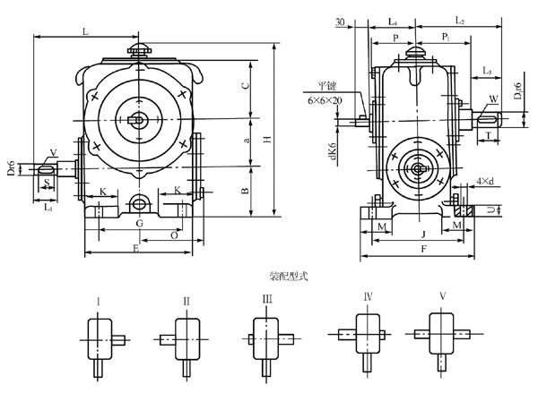 圓柱蝸杆減速器的外形、安裝尺寸及裝配形式